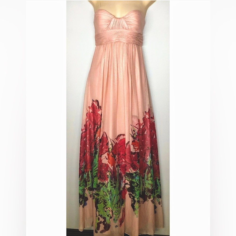 Aqua Strapless Pink Floral Dress
